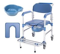 ybaymy 4 in 1 Wheeled Shower Chair Commode Toilet Chair for Elderly Bedside Commode Chair with Locking Wheels and Padded Seat for Disabled, Elderly People，150 kg Weight Capacity