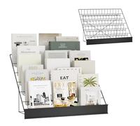 ybaymy 6-Tier 30" Wide Metal Magazine Holders with Sign Channel, Black | Wire Countertop Rack, Retail Book Magazine Display Stand Literature Greeting CD Card Rack for Book Signing,Vendor Booth
