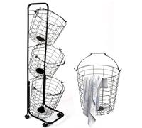 ybaymy Laundry Basket on Wheels 3 Compartments Large Laundry Hamper 126 x 36 x 33 cm Metal Mobile Laundry Basket with Handles Laundry Hamper Laundry Trolley Space Saving for Bathroom Laundry Room