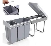 ybaymy Pull out Kitchen Bin, 10l+20l Built-In Cupboard Bins for Kitchen, Under Sink Bin with Sliding Buffer, Under Counter Bin with Lid, 48x26x42cm Dual Bins for KitchenRecycling and Waste