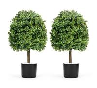 ybaymy Set of 2 Artificial Boxwood Ball Trees 60cm Tall,Decoration Fake Plant Plastic Bonsai with Built-in Cement Pot,UV Resistant Faux Boxwood Topiary Plant for Home Indoor Outdoor Decor