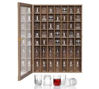 ybaymy Shot Glass Display Case 49 Shot Glass Holder with Removable Shelve Wall Mounted Shadow Box Lockable with UV Protection Acrylic Glasses Door Wooden Collection Display Cabinet
