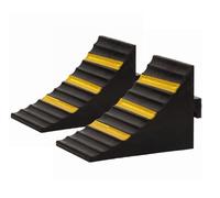 ybaymy Wheel Chocks 2 Pack Caravan Chocks Brake Stoppers Ridged Wedges 25 x 16 x 19cm Large Rubber Heavy Duty Trailer Chocks With Handle with and Yellow Strips for Cars Caravan Motorhome Motorbike