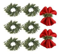 YBB Christmas Napkin Rings Holder Set of 12, Soft Pine Needles Mini Napkin Wreaths for Christmas New Year Dinner Party Table Decoration Family Gathering Banquet Serviette Buckles