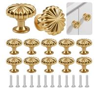YBCCBY 12 Pack Gold Cabinet Knobs, Pumpkin-Shaped Brass Handle, 28mm Solid Cabinet Door Knob, Single Hole Cupboard Door Handles, Mushroom Drawer Knob with Screws for Cabinet Drawer Cupboard Wardrobe