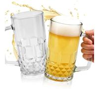 YBCCBY 2 Pack Beer Glasses with Handles, 17.6 Oz/500ml Classic Beer Glass Freezer Beers Stein Clear Glass Beers Reusable Tankard Mug Water Cups for Cocktail, Juice, Soda, Cider and Ale