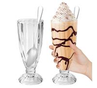 YBCCBY 380ml Glass Dessert Cup, 2PCS Milkshake Glasses, Reusable Dessert Glass Clear Cups with Footed Base Soda Fountain with 2 Spoons for Juice, Ice Cream, Soda (12.98oz / 380 ml, Clear)