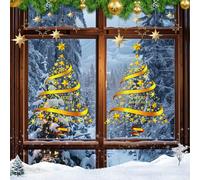 YBCCBY Christmas Window Stickers 2pcs Christmas Tree Window Clings PVC Xmas Decals Decorations Large Golden Xmas Windows Static Stickers for Christmas Window Display, Home Decor, Party Decor