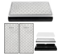 YBCCBY Diamond Sharpening Stones, Double-Sided Diamond Bench Stone Honeycomb Surface Diamonds Whetstone Kit with Non-Slip Base and Dust Cover for Chisels, Scissors & Cutting Tools, 400/1000 Grit