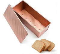 YBCCBY Loaf Tin with Lid 2.07lb, Non Stick Bread Loaf Tin Carbon Steel Loaves Pan with Slide Cover, Gold Corrugated Toast Bread Pan Bread Toast Box Breads Baking Mould for Baking Breads(32×12×11.5cm)