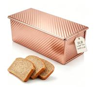 YBCCBY Loaf Tin with Lid 2lb, Non Stick Bread Loaf Tin Carbon Steel Loaves Pan with Slide Cover, Gold Corrugated Toast Bread Pan Bread Toast Box Breads Baking Mould for Baking Breads(32×12×11.5cm)