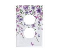 ybclf Purple Butterfly Flowers Outlet Covers Light Switch Cover Vintage Floral Decorative Socket Wall Plate Switchplate Electrical Faceplate For Bedroom Bathroom Plastics