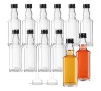 YBCPACK 100ml 12 Pack Mini Glass Alcohol Bottles With Screw Cap for Spirit | Reusable Small Glass Shot Bottles With 4 Funnels for Wine, Empty Miniature Liquor Bottle for Wedding Favours, Party Favors