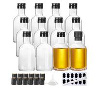 YBCPACK 12 Pack 100ml Glass Liquor Bottles with Black Screw Cap, Empty Small Glass Bottle for Alcohol, Beverages, Clear Mini Vodka Bottles for Party Favors