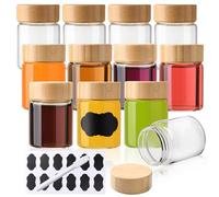 YBCPACK 12 Pack 2oz/60ml Mini Glass Shot Bottles with Bamboo Lids-Reusable
