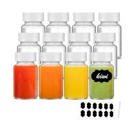 YBCPACK 12 Pack 2oz/60ml Reusable Mini Clear Glass Shot Bottles for Juice | Wellness Shots Bottles for Ginger, Small Glass Jars with Lids, Label, Pen.(Dishwasher Safe & Leak Proof)
