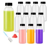 YBCPACK 12 Pack 400ml Heat-Resistant Reusable Plastic Juice Bottles with Lids - Plastic Smoothie Bottle - Empty Bulk Beverage Bottles with Caps for Milk, Juice, Beverage(Dishwasher Safe)