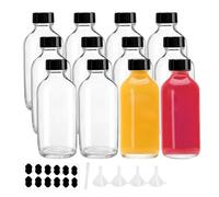 YBCPACK 12 Pack 4oz Glass Bottles with Lids, 120ml Small Ginger Shot Bottles with Funnel, Chalk Labels, Pen, Clear Shot Jars for Juice, Essential Oil, Vanilla Extract