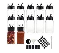 YBCPACK 12 Pack 4oz Plastic Spice Jars with Lids and Labels,Small Square Spice Storage Containers with Black Flip Top Cap for Spice Seasoning Organiser