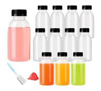 YBCPACK 12 Pack Heat Resistant Reusable Plastic Juice Bottles with Lids 250ml/8oz Empty Shot Bottles for Hot and Cold Drinks, Water, Juice, Milk, Smoothie, Ginger (Dishwasher-Safe)