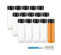 YBCPACK 15 Pack 400 ml PET Bottles - Wide Mouth Empty Plastic Juice Bottles with Caps and Brush - Clear Bottle with Lids, Sensory Bottle Ideal for Smoothie