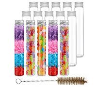 YBCPACK 15 Pcs 100 ML Clear Plastic Test Tubes with Screw Caps & A Brush-for Jelly Belly Bean, Peanuts, Beads, Craft Sample Containers Bottles for Celebration, Wedding, Party