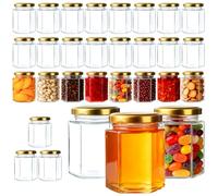 YBCPACK 180ml 30 Pack Glass Jam Jars with Gold Lids, 6 oz Mini Preserving Jars for Storage with Screw Top, Reusable Small Marmalade Jars for Jam, Honey, Spices, Chutney