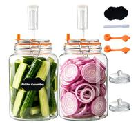 YBCPACK 2 Pack 1 Gallon Glass Fermentation Jars, Wide Mouth Fermenting Kit - Includes Airtight Lids with Airlocks, Glass Weights,Silicone Stoppers, Batch for Kimchi, Sauerkraut, Pickles & Kombucha