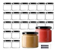 YBCPACK 24 Pack 150ml Glass Jam Jars with Airtight Lids, 5 oz Mini Jars with 1 Pen and 24 Stickers, Clear Small Storage Jars for Jam, Jelly, Honey, Spices, Chutney