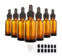 YBCPACK 24 Pack 2oz(60ml) Amber Glass Dropper Bottles with Pipette Dropper，24 Labels，1 Pen and 4 Funnels，Empty Glass Bottles for Essential Oil Blends，Perfumes，Aromatherapy and Chemistry Lab