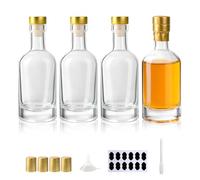 YBCPACK 6oz/200ml Glass Liquor Bottles with T-Top Caps, Heat Shrink Capsules, 4 Pack Empty Wine Bottles for Alcohol, Oil, Clear Vodka Bottle for Party Favors