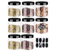 YBCPACK 8 Pack 16oz Clear Plastic Jars With Lids, 500ml Plastic Storage Jars, Empty Craft Storage Jar, Pantry Storage Jars For Dry Food, Snack, Peanut, Powder