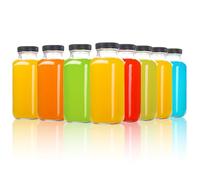YBCPACK 8 Pack 250ml Square Glass Juice Bottles, Glass Drinking Jars with Lids, Label, Pen, Brush, Clear Smoothie Bottles for Milk, Water, Drinks.(Dishwasher Safe & Leak Proof)