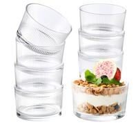 YBCPACK 8 Pack Small Glass Dessert Bowls, 6.5 oz Ribbed Ice Cream Bowls, Dishwasher Safe Dessert Glasses for Sundae, Salad, Fruit, Parfait