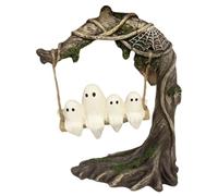 YBDADOEH Halloween Swing Ghost Ornament,Halloween Cute Ghosts Tree Swings Decor，Swinging Shadows Ghosts On A Tree Swing，For Tabletop, Bookshelf, Patio, Lawn(Model B: 12 * 7.5 * 16CM)