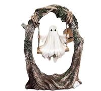 YBDADOEH Halloween Swing Ghost Ornament,Halloween Cute Ghosts Tree Swings Decor，Swinging Shadows Ghosts On A Tree Swing，For Tabletop, Bookshelf, Patio, Lawn(Model A: 12 * 6 * 16CM)
