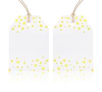 YBEATY 100 Pcs Polka Dot Gift Tags with String Gold Foil Metallic Confetti Gift Bag Tags White Paper Labels Party Favors Hanging Name Labels for Baby Shower Birthday Wedding