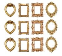 YBEATY 12 Pcs Mini Vintage Picture Frames Small Resin Jewelry Display Table Frame Baroque Antique Wall Hanging Ornament Tiny Oval Rectangle Home Wedding Decoration for Christmas DIY Party