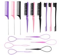 YBEATY 15 Pcs Hair Styling Combs Set Include 1Pc Triple Teasing Brush Edge Control Brush 1Pc Rat Tail Combs Braid Loops for Woman Girl Pink Edge Back Hair