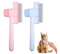 YBEATY 2 Pcs Pet Hair Comb Self Cleaning Cat Flea Brush with Release Button Comfort Safety Stainless Steel Brush Short Long Hair Removal Dogs Grooming Comb for Shedding Tangles
