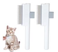 YBEATY 2 Pcs Pet Hair Comb Self Cleaning Cat Flea Brush with Release Button Comfort Safety Stainless Steel Brush Short Long Hair Removal Dogs Grooming Comb for Shedding Tangles (White fine-tooth comb)