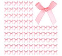 YBEATY 200 Pcs Mini Pink Bows Tiny Premade Crafts Bow Satin Fabric Ribbons Bow Decoration for DIY Cheer Hair Accessories Scrapbook Card Making Wrapping Basket Wedding Birthday Christmas Party Ornament