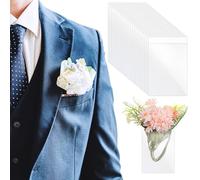 YBEATY 24 Pack Pocket Boutonniere Holder Plastic Square Flower Sleeve Horizontal Suit Jacket Chest Pocket No Poke Holes Lapel Pin Required for Wedding Groom Groomsmen Prom Homecoming Ceremony