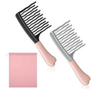YBEATY 2PCS Upgraded Wide Tooth Comb Detangling Hair Brush with Double-layer Wavy ToothThickened Hair Comb Ergonomic Handle Large Tooth Shower HairComb for Women Girl Men Curly Wavy Thick Long Wet Dry