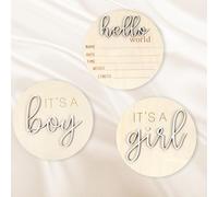 YBEATY 3 Pcs Gender Reveal Wooden Sign Newborn Announcement Sign It's A Boy Girl Hello World birth Announcement for Hospital Newborn Welcome Board Photo Prop Gender Reveal Decor