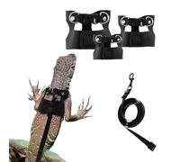 YBEATY 3 Size Bearded Dragon Harness Leash Set Adjustable Soft Reptile Leash Retractable Bearded Dragon Vest Training Walking Lizard Traction Rope for Outdoor Small Animal Rabbit Squirrel (Black)