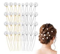 YBEATY 32 PCS Wedding Pearl Hair Pins Pearl and Rhinestone Hair Accessories U Shaped Bobby Pins Barrette Wedding White Pearls Hairs Accessories for Brides Bridesmaids Women Styling Silver