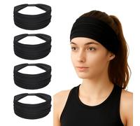 YBEATY 4 Pack Wide Headbands for Women, Black Elastic Stylish Head Wraps Fashion Boho Thick Hairbands Large African Sport Yoga Turban Headband Hair Accessories for Girls Running Sweatband
