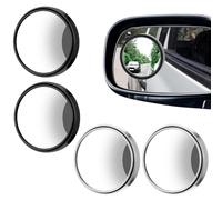 YBEATY 4 Pcs Blind Spot Car Mirrors Wide View Angle Glass Round Side Rear Adjustable Exterior Convex Accessories with ABS Housing Frame for Car SUV Motorcycles Trucks (Black + Silver)