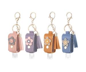 YBEATY 4 Pcs Portable Handwashing Fluid Keychain 30ml Refillable Leather Hand Handwashing Fluid Mini Case Holder Keychain Travel Size for Toiletry Lotion Liquid Soap Shampoo
